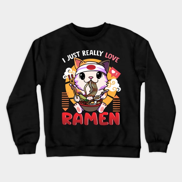 Ramen and cats anime gifts Japanese stuff Crewneck Sweatshirt by aneisha